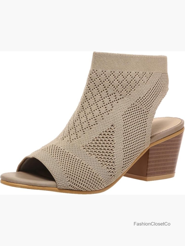Peep Toe Heeled Sandals Knit Cutout Chunky Block Heel Breathable Fashion Shoes